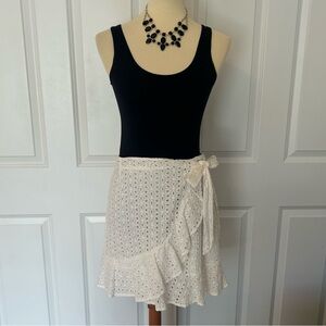 PASSPORT White Eyelet Short Faux Wrap Skirt